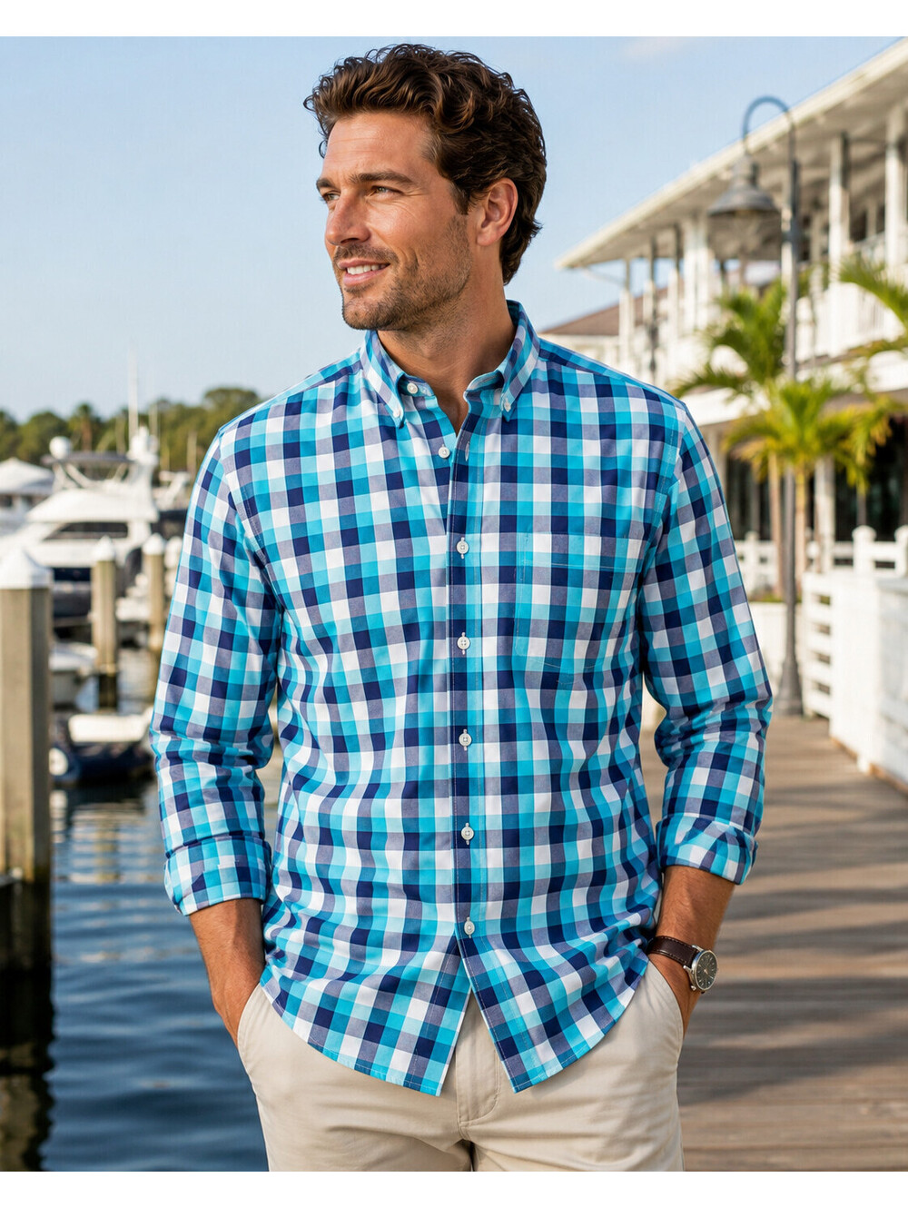 Daniel Cremieux Signature Collection XL Blue Plaid Button Down Shirt Cotton Tenc
